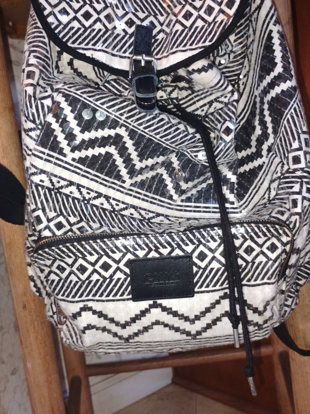 PINK Victoria's Secret Black & White Aztec Drawstring Backpack